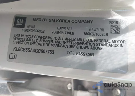 2016 Chevrolet Spark Ls Cvt from USA, damaged, VIN KL8CB6SA4GC607763